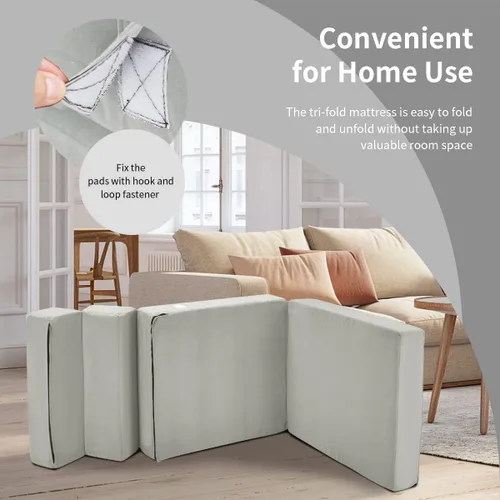 Vista 4 de Casart - Sofá cama de tres pliegues portátil plegable de espuma viscoelástica con funda lavable, diván para invitados, cojín acolchado para Gris