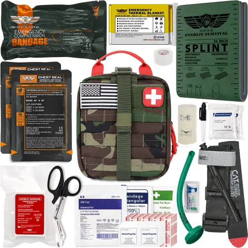 Vista 12 de EVERLIT Kit avanzado de trauma, torniquete CAT GEN-7, compatible con TCCC, bolsa táctica IFAK de combate militar con férula de 36 pulgadas de nylon