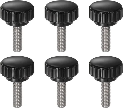 Vista 34 de uxcell 6 perillas de sujeción moleteadas M5 x 0.315 in métricas de acero inoxidable 304 rosca macho tornillo de pulgar en tipo 0.866 in cabeza
