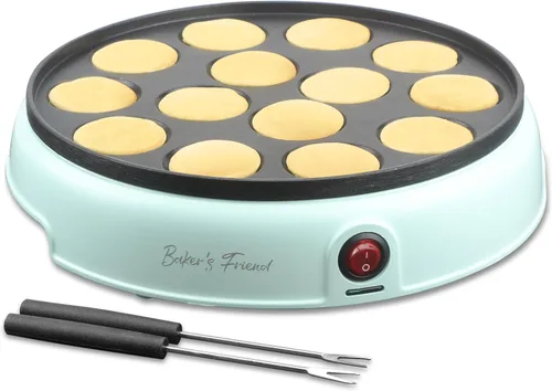 Baker's Friend Mini máquina para hacer panqueques, mini plancha holandesa para panqueques, sartén eléctrica Poffertjes de 14 cavidades, ideal para