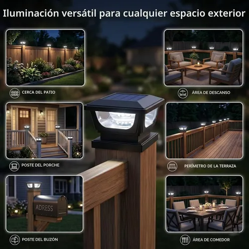 Vista 8 de FVTLED Luces solares para postes para exteriores, luces solares para poste de valla para postes de 3 x 3, 4 x 4, decoración de jardín, valla