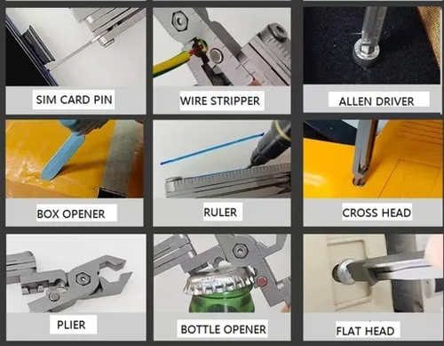 Vista 2 de Multitool - Herramienta de bolsillo 19 en 1 con soporte para teléfono, cortador de alambre, abrebotellas, alicates, llave hexagonal, pasador