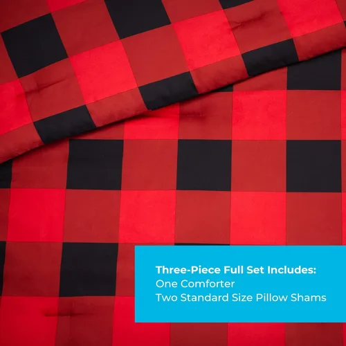 Vista 2 de LINENSPA - Edredón de microfibra hipoalergénico, con relleno sintético, para usar todo el año, tamaño matrimonial, rojo/negro