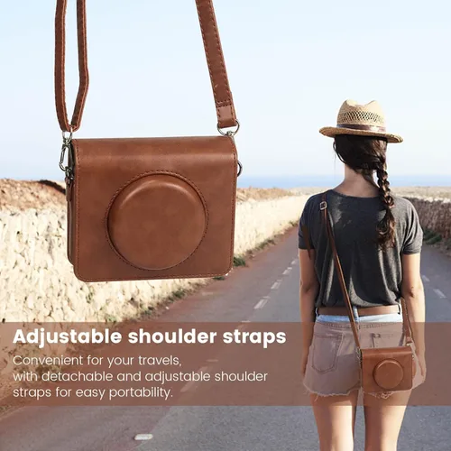 Vista 4 de JINSERTA Funda protectora para cámara instantánea e impresora fotográfica Kodak Mini Shot 3, piel sintética, con correa ajustable extraíble