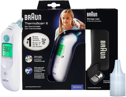 Braun ThermoScan 6 Termómetro de oído con pantalla digital codificada por color, indicador de estabilidad ExacTemp, apto para bebés y lactantes,