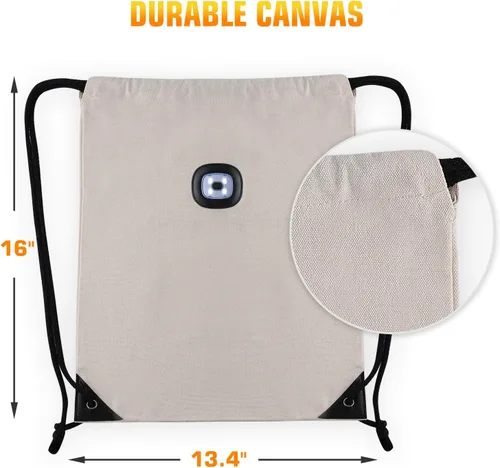 Vista 5 de LED Drawstring Backpack Bag with Light String Bag Sackpack Women Men Gifts for Gym Beach Travel Camping (Beige)