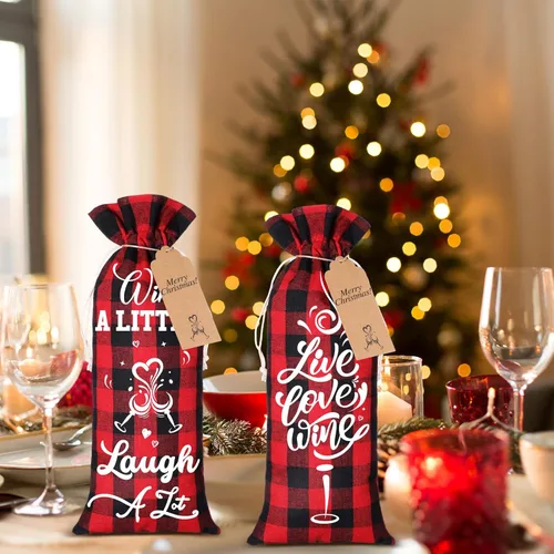 Vista 5 de Shappy 10 bolsas de vino para el día de San Valentín para botellas, regalos, bolsas de tela de lino champán con cubierta de cordón para boda Negro