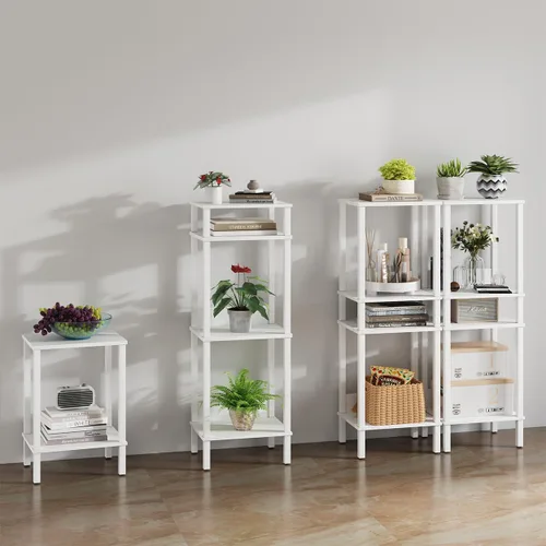 Vista 85 de VIMBER Juego de 2 mesas auxiliares con estación de carga, mesa auxiliar estrecha con puertos USB y tomas, mesitas de noche con estantes