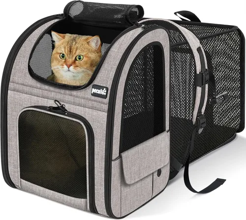 Vista 11 de Pecute - Mochila para mascotas, extensible con malla transpirable para perros pequeños, gatos, mochila para mascotas, para senderismo, viajes