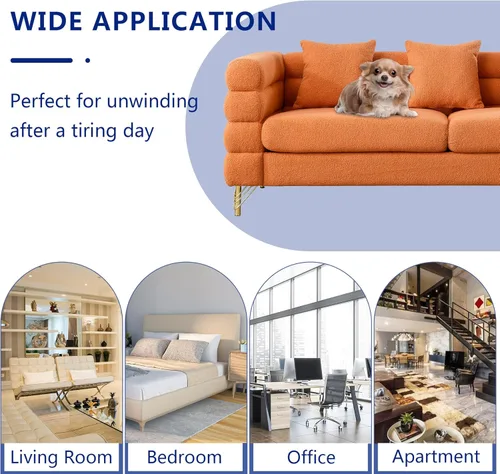 Vista 6 de Sofá de peluche, sofá copetudo de 81 pulgadas, cómodo sofá de 3 plazas con patas de metal dorado, moderno sofá seccional de asiento profundo, sofá
