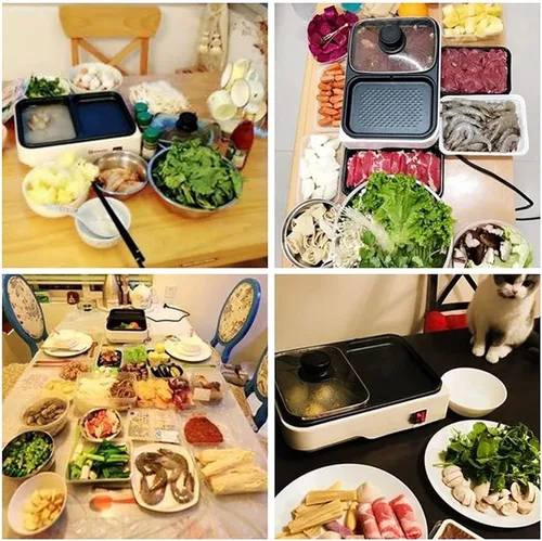 Vista 4 de Olla caliente eléctrica de 1.7L con divisor Olla caliente eléctrica grande con tapa de vidrio 1000W 110V