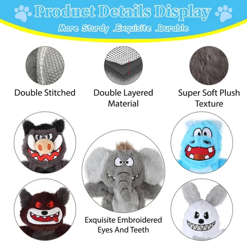 Vista 3 de Bzonsmart Paquete de 5 Juguetes Chirriantes para Perros. Juguetes de Masticación de Peluche Resistentes para Perros. Juguetes Interactivos