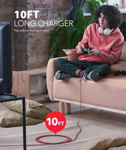 Vista 3 de 6amLifestyle Cable de carga PS4, cable USB a micro USB de 10 pies, cable trenzado de nailon, para PS4 SlimPro, controlador Xbox One SX, paquete de 2