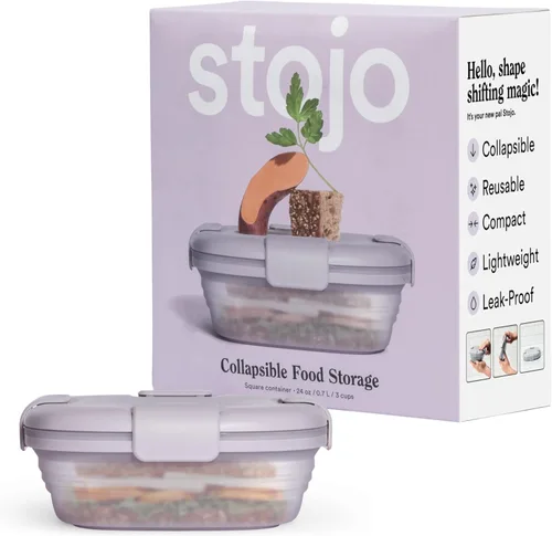Vista 18 de STOJO Caja de sándwich plegable – 24 onzas, recipiente reutilizable de almacenamiento de alimentos, cuenco de silicona para alimentos