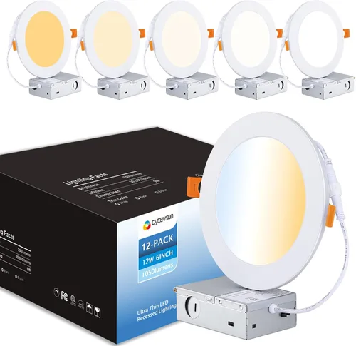 Vista 16 de CycevSun Luces empotrables LED de 4 pulgadas, sin lata, regulables y 5 CCT seleccionables, techo de oblea ultrafina, para exteriores e interiores, 9