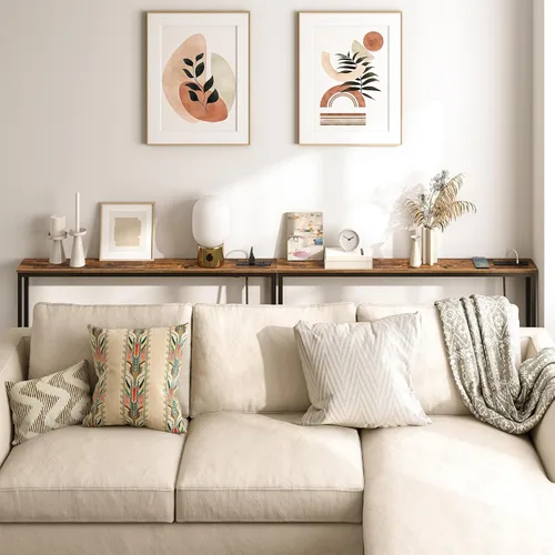 Vista 5 de HOOBRO Mesa consola delgada de 39.4 pulgadas con toma de corriente, mesa detrás del sofá de 5.9 pulgadas con estación de carga, mesa de sofá