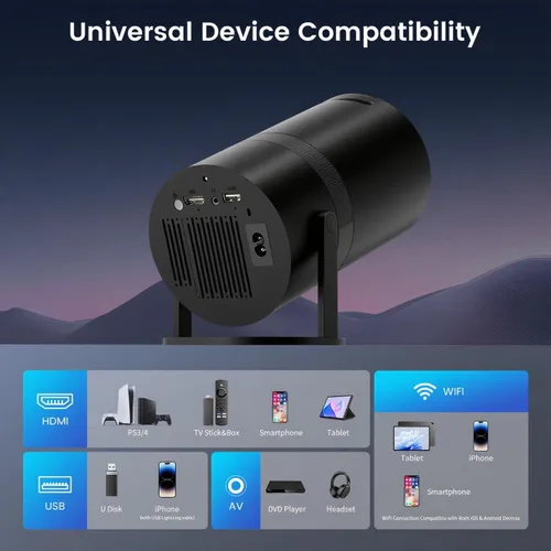 Vista 9 de Mini proyector portátil con WiFi y Bluetooth, compatible con proyector de películas 1080P HD, corrección trapezoidal automática, rotación de 180°
