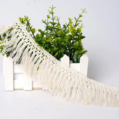 Vista 3 de Heliltd - Borlas de algodón con flecos, 10 yardas x 2.4 in de ancho, color beige Fibre Tassel Fringe Lace Trim Ribbons, Boho Clothes Sewing