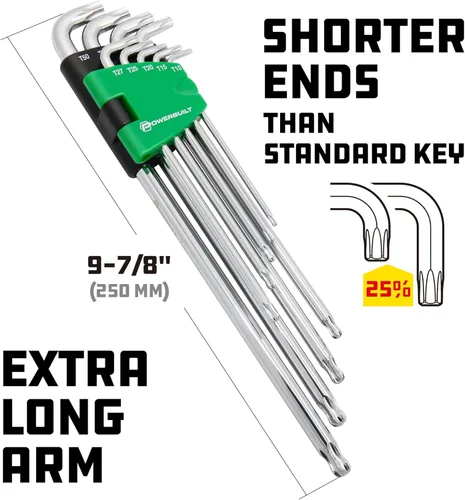 Vista 2 de Powerbuilt Juego de llaves hexagonales de 9 piezas con extremo de bola de brazo largo, llave Allen, brazo extralargo, extremo de bola, tamaño T10 a