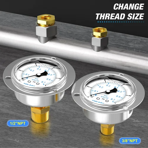 Vista 3 de MEANLIN MEASURE 0~10 psi Manómetro de llenado de líquido, esfera con cara de 2.5 pulgadas, montaje en panel con brida frontal, 1/4" NPT, carcasa