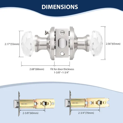 Vista 3 de Orger Paquete de 6 pomos de puerta de privacidad, manijas de puerta de vidrio transparente con acabado de níquel satinado, manijas de puerta