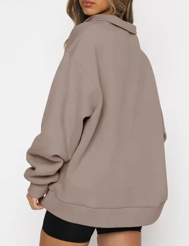 Vista 3 de Trendy Queen Sudadera de manga larga con media cremallera para mujer sudadera con capucha y cremallera de un cuarto para adolescentes y niñas ropa
