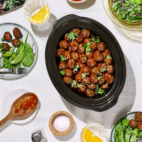 Vista 3 de Olla de cocción lenta programable de 4 cuartos con tapa con bisagras, pantalla táctil, múltiples ajustes de calor, ideal para comidas familiares