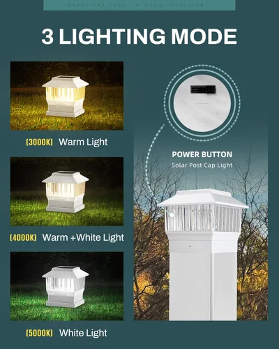 Vista 3 de 50 Lumen Luces Solares para Postes, 3 Modos Luces para Deck al Aire Libre, Valla, Tapa de Poste - 4x4 3.5x3.5 4.5x4.5 o 5.5x5.5, Luces LED