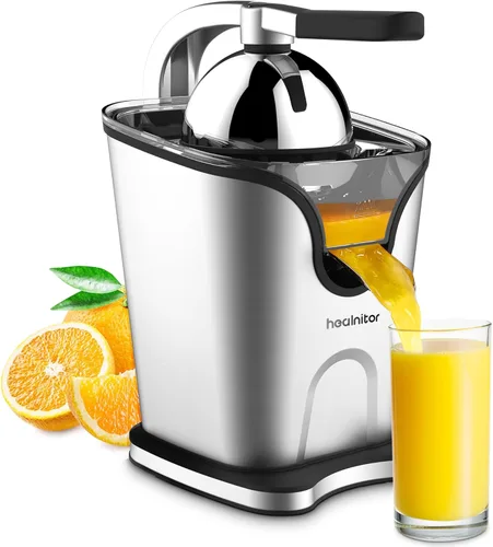 Vista 8 de Healnitor Exprimidor eléctrico de cítricos de 150 W con 2 conos, máquinas extractoras de jugo de naranja silenciosas de acero inoxidable para lima