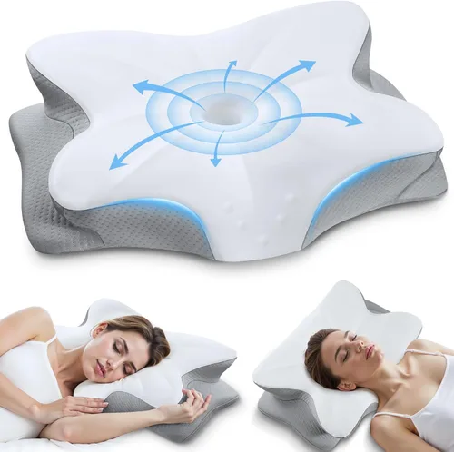 Almohada cervical cervical para dormir, almohadas ergonómicas de contorno lateral para adultos, almohada ortopédica refrescante para aliviar el