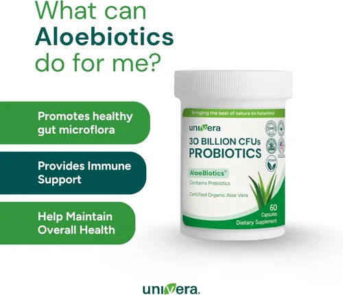 Vista 5 de Univera Probióticos, probióticos y prebióticos 30 mil millones de UFC con aloe vera orgánico -14 cepas, enzimas digestivas para adultos - Vegano
