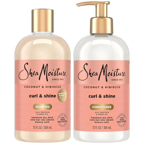 Vista 10 de SheaMoisture Coconut & Hibiscus Curl & Shine Champú y Acondicionador para Rizos Elásticos, Control del Encrespamiento, 16 Oz Cada Uno