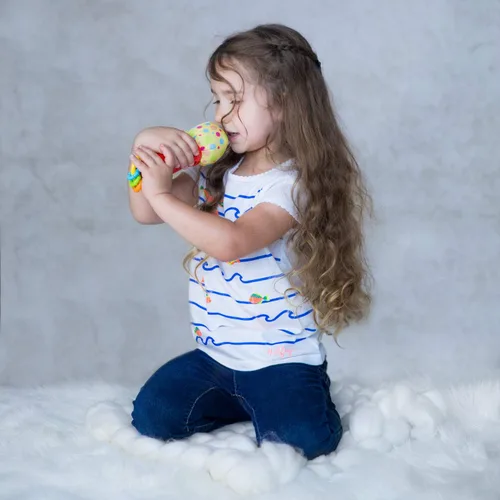 Vista 7 de KiddoLab Micrófono de juguete para bebé con botón de estrella iluminado de felpa suave, cabeza de lunares, rimas musicales, efectos de sonido