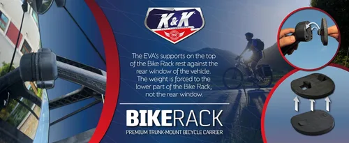 Vista 4 de K&K Auto Accessories Portabicicletas Compacto para Maletero de 2 Bicicletas, Portador de Bicicletas Premium de Montaje en Maletero Cross-Country