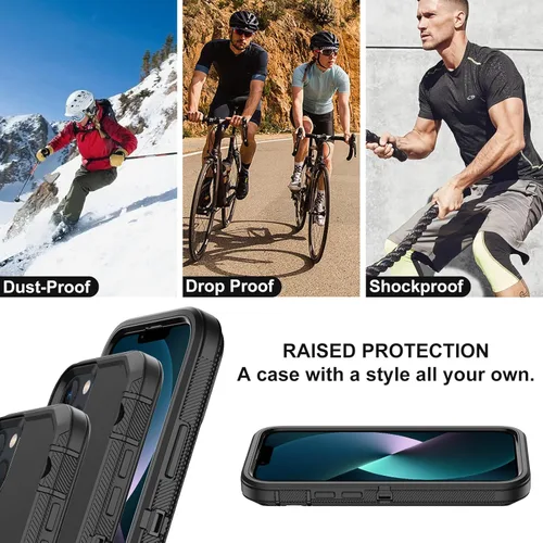 Vista 6 de Annymall Funda para iPhone 13 con 2 protectores de pantalla, protección contra caídas a prueba de golpes, cuerpo completo, resistente, 3 capas