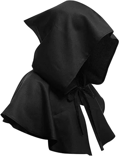 Vista 2 de Capa medieval de Halloween con capucha pagana Wicca para cosplay, disfraz de cosplay poncho con capucha para hombres y mujeres