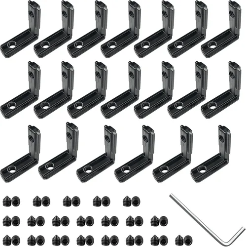 Vista 8 de 12 conectores de soporte de esquina de extremo de 3 vías negro serie 2020 con tornillos + 1 llave para ranura de 0.236 in, accesorios de riel