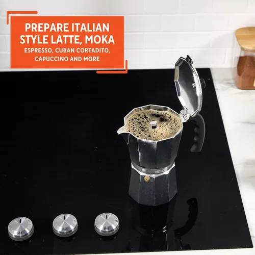 Vista 8 de IMUSA Cafetera de Cocina de Aluminio Fundido de 9 Tazas, Olla de Moka para Café al Estilo Cubano, Italiano y Espresso