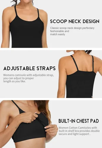 Vista 4 de Orrpally Women Cotton Camisole Shelf Bra Cami Tank Tops Adjustable Spaghetti Strap Tank Top 3-Pack