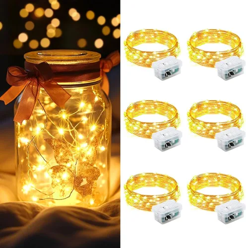 Vista 36 de AIKEI Paquete de 12 luces LED de hadas que funcionan con pilas, guirnaldas de luces impermeables de 7 pies, 20 luces LED de luciérnagas estrelladas