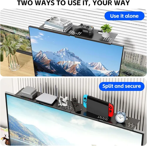 Vista 8 de Soporte Universal para Barra de Sonido - No Requiere Perforación, Ahorra Espacio, Estante Superior para TV, Marco de Acero que se Adapta a