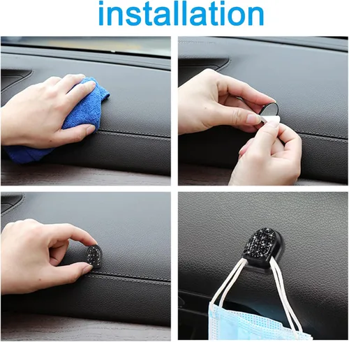 Vista 4 de WINKA Ganchos brillantes para automóvil, 4 piezas, accesorios de cristal, lindo gancho para salpicadero, llaves, lentes de sol, gancho