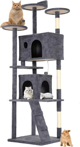 Vista 13 de BestPet Torre para Gatos de 36" Beige Torre Resistente para Gatos de Múltiples Niveles con Casita de Felpa, Percha Acogedora, Postes