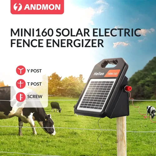 Vista 5 de Cargador de valla eléctrica solar de 10 millas con modo día/noche, cargador solar portátil de 0.11J con panel solar recargable para protección