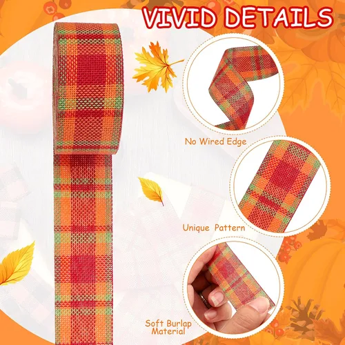 Vista 3 de Waydress 5 rollos de cinta de arpillera a cuadros de otoño de 30 yardas