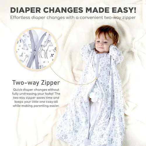 Vista 19 de Mama Cheetah Saco de dormir para bebé de 0.5 TOG, Manta portátil de algodón orgánico para bebé con cremallera bidireccional, Saco de dormir