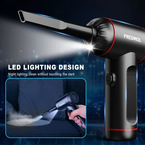 Vista 4 de Plumero de aire comprimido, plumero eléctrico ajustable de 3 velocidades de 100000 RPM, soplador de aire inalámbrico recargable con luz LED