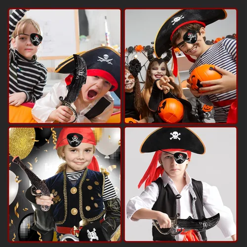 Vista 4 de whatstem Pirate Costume for Kids, Halloween Party Pirate Costume Set, Carnival Dress Up Costume