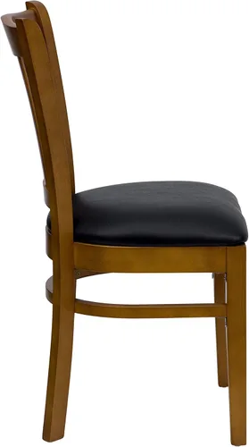 Vista 5 de EMMA + OLIVER Vertical Slat Back Cherry Wood Chair, Black Vinyl Seat