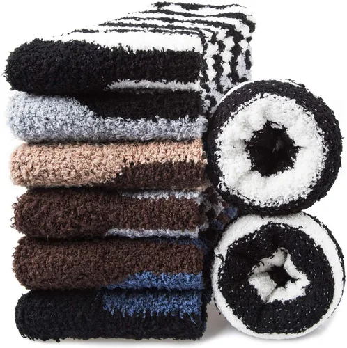 YSense 5-6 Pairs Mens Fuzzy Socks Winter Slipper Fleece Socks Men